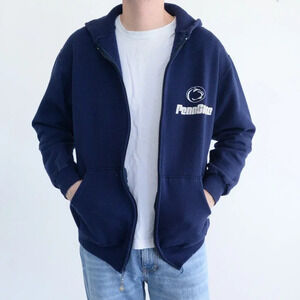 Vintage 90S Russell Athletics Penn State University Navy Zip Up  Sweatshirt